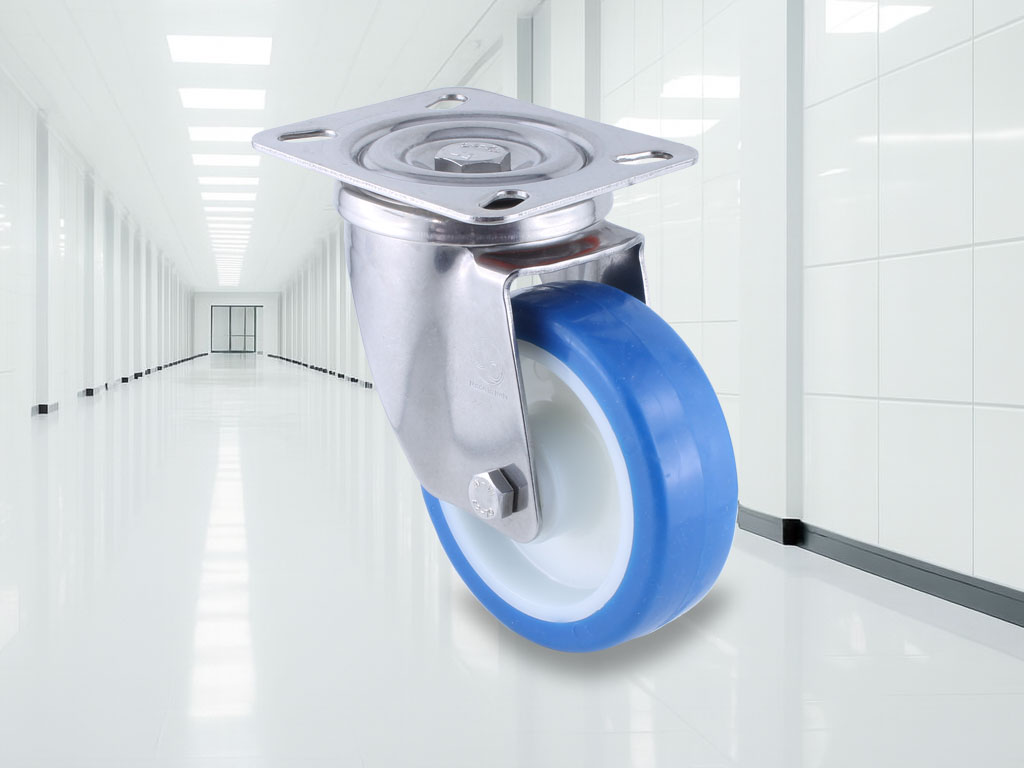Hygienic D-Flex castor, elastic Polyurethane, top plate